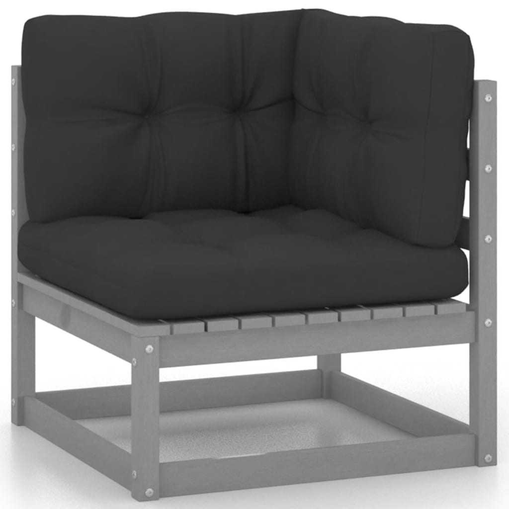 10-tlg. Garten-Lounge-Set mit Kissen Grau Kiefer Massivholz